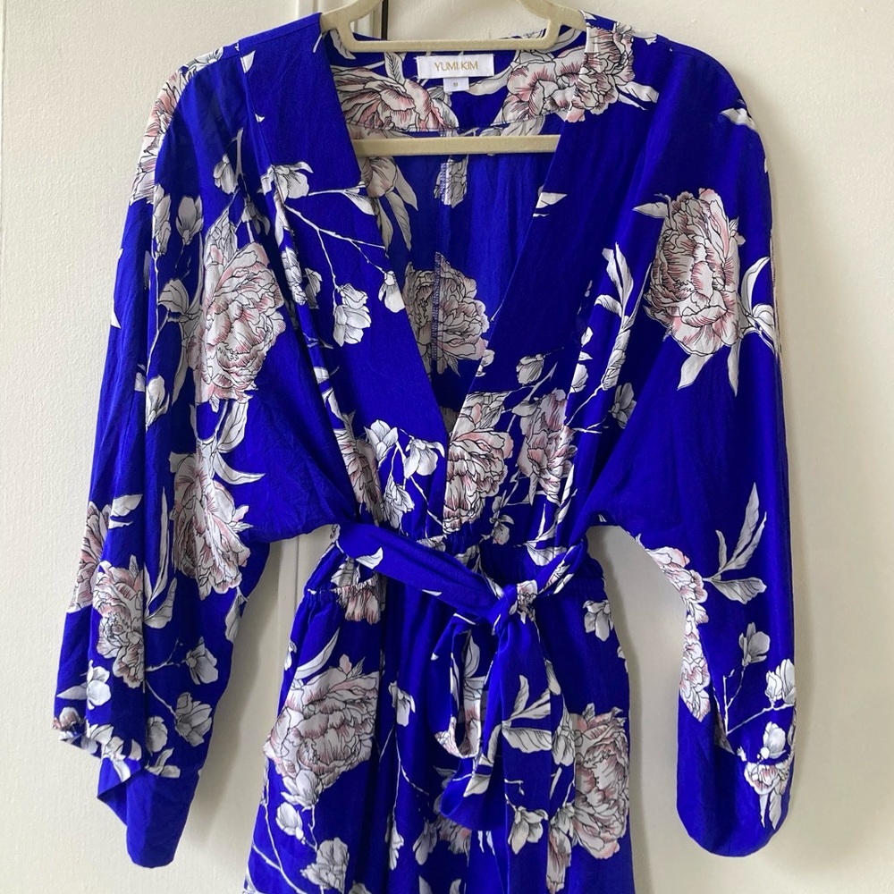 YUMI KIM Rare Silk Floral Mini Dress Party Tie-Waist V-Neck Summer Dress - Picture 10 of 15